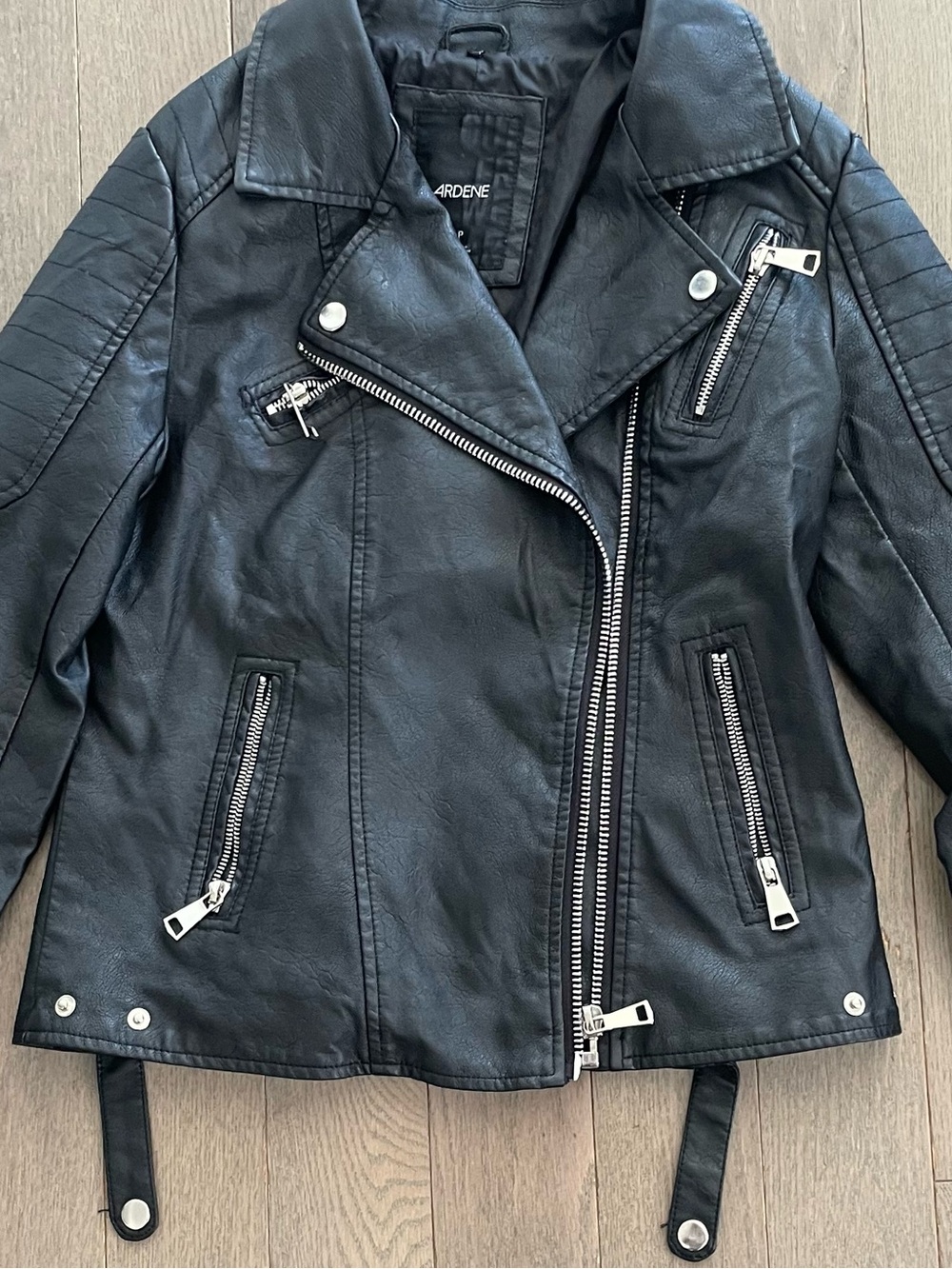 ARDENE Black Faux Leather Moto Jacket Asymmetrical Quilted Size Small